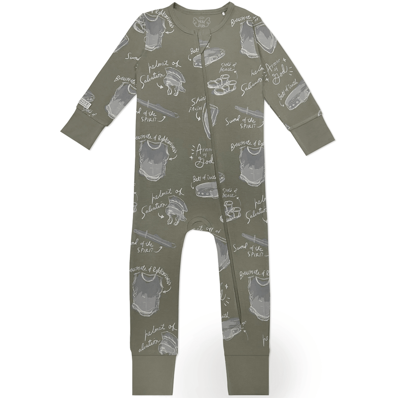 Holy Pals Onesie Armor of God Green PJ Footless Onesie Bamboo