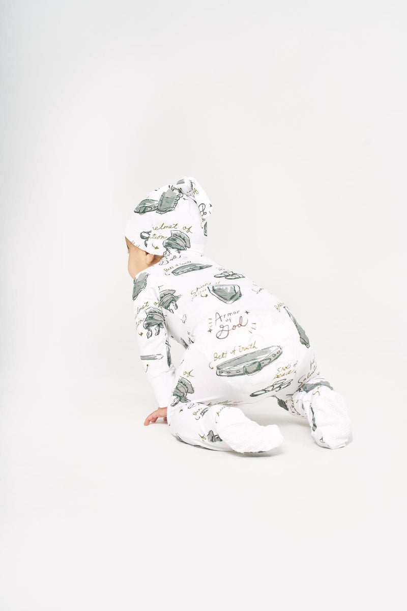 Holy Pals Onesie Armor of God White PJ Footed Onesie Bamboo