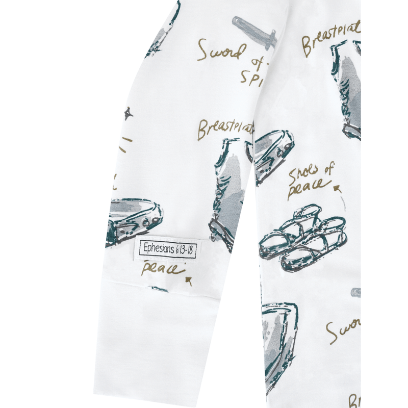 Holy Pals Onesie Armor of God White PJ Footless Onesie Bamboo