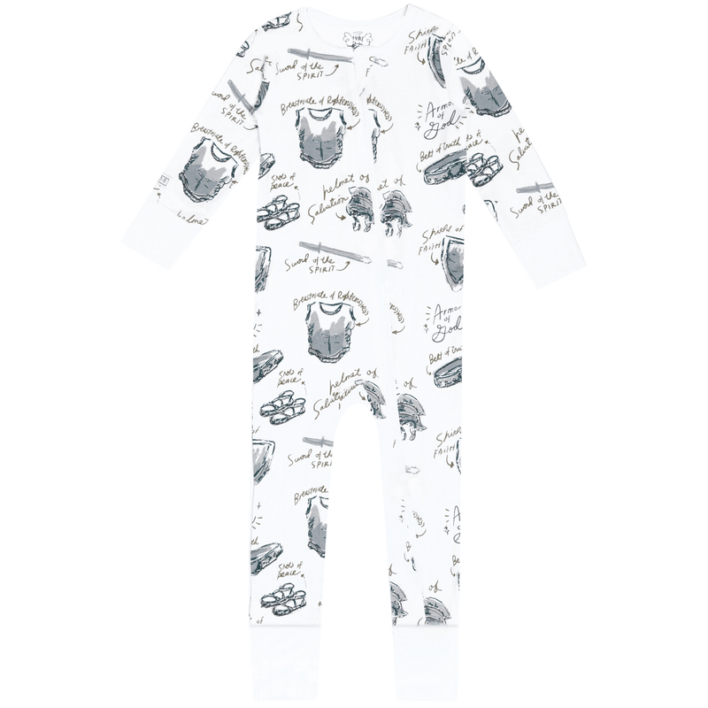 Holy Pals Onesie Armor of God White PJ Footless Onesie Bamboo