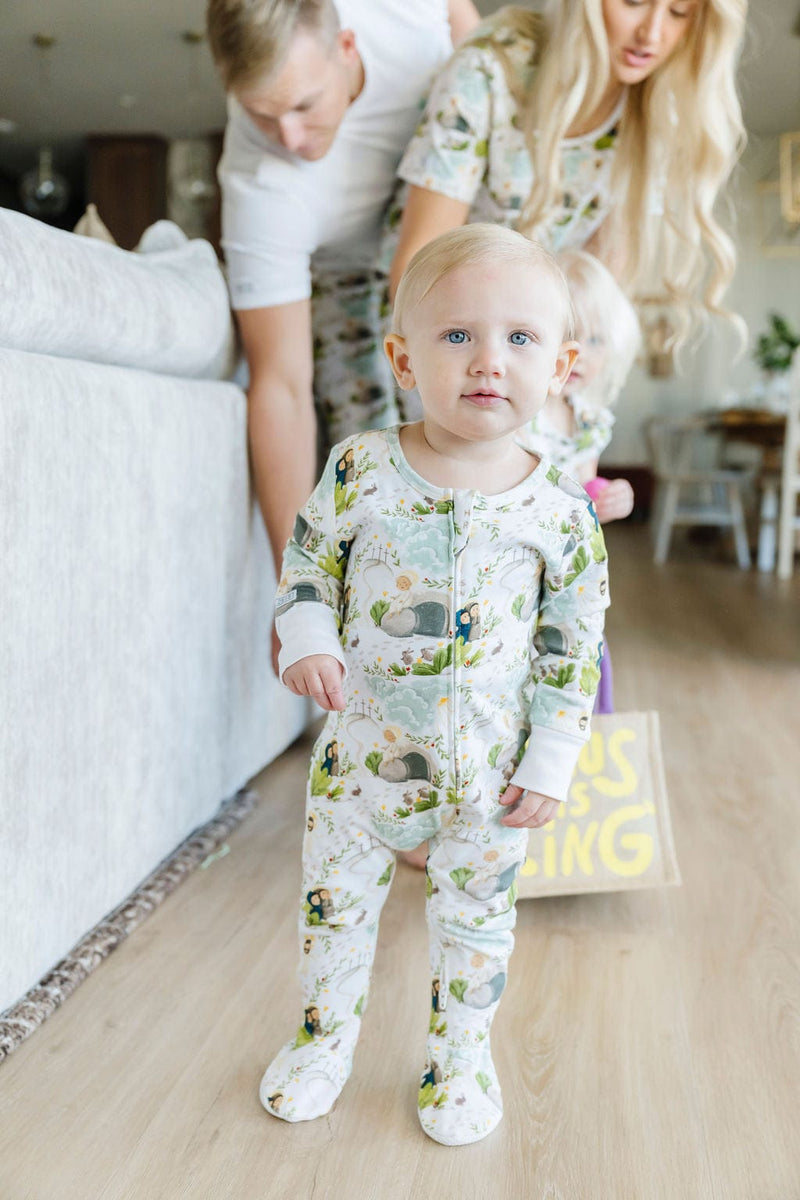 Holy Pals Onesie He Is Risen PJ Footed Onesie Cotton