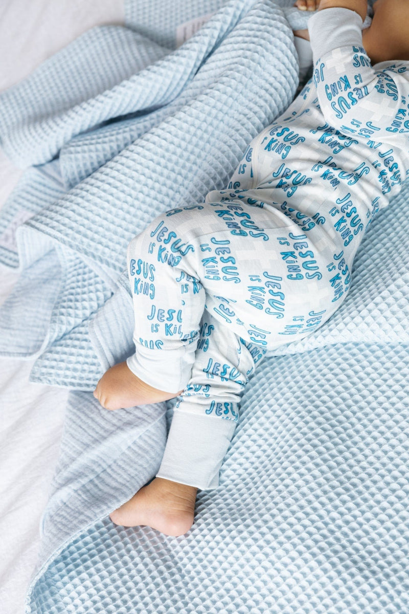Holy Pals Onesie Jesus Is King Blue PJ Footless Onesie Bamboo