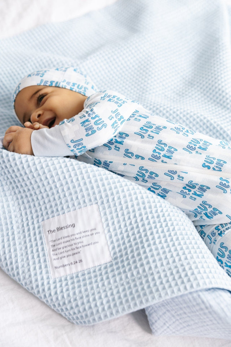 Holy Pals Onesie Jesus Is King Blue PJ Footless Onesie Bamboo