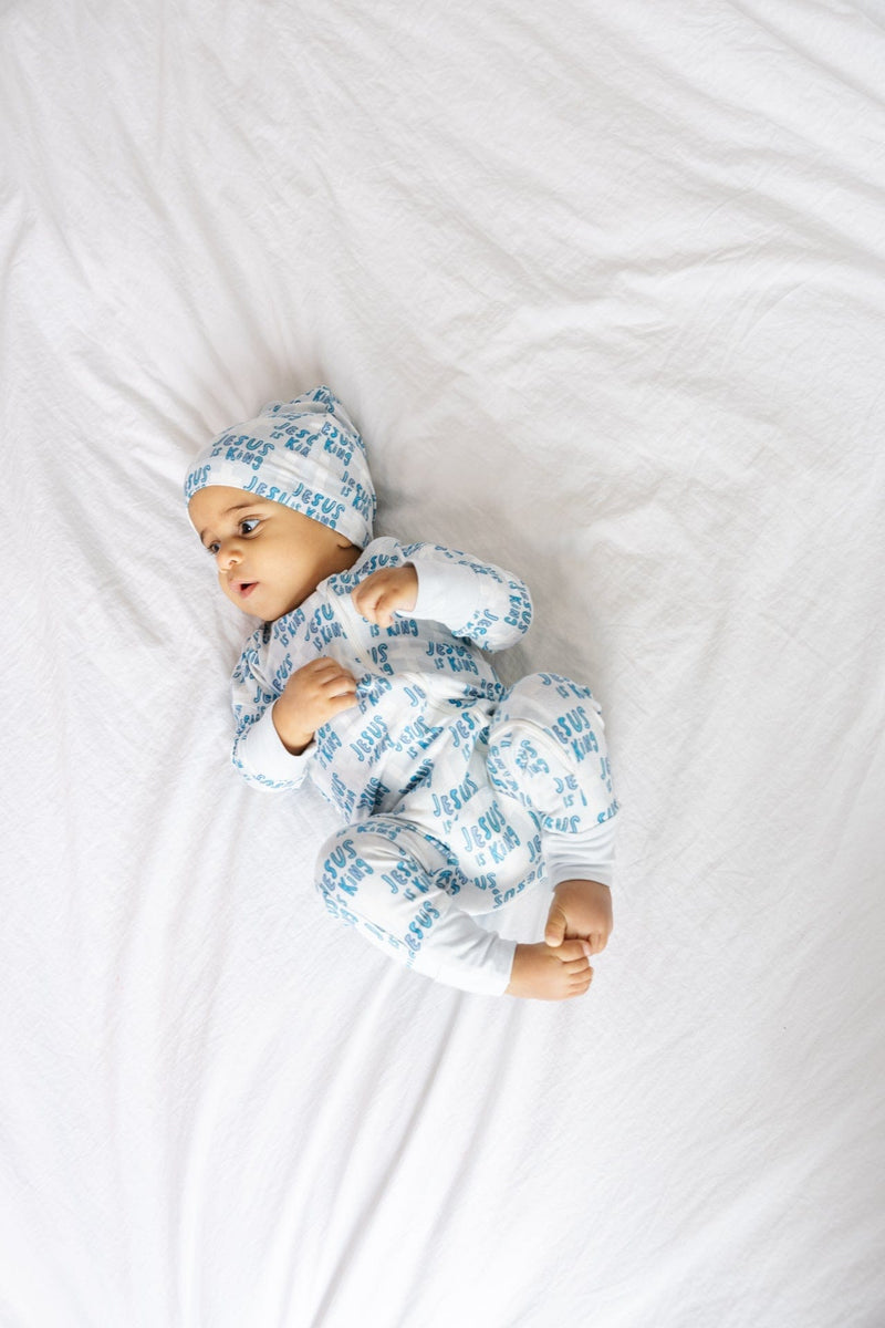 Holy Pals Onesie Jesus Is King Blue PJ Footless Onesie Bamboo