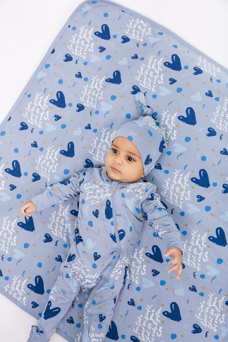 Holy Pals Onesie John 3:16 Blue PJ Footed Onesie Bamboo