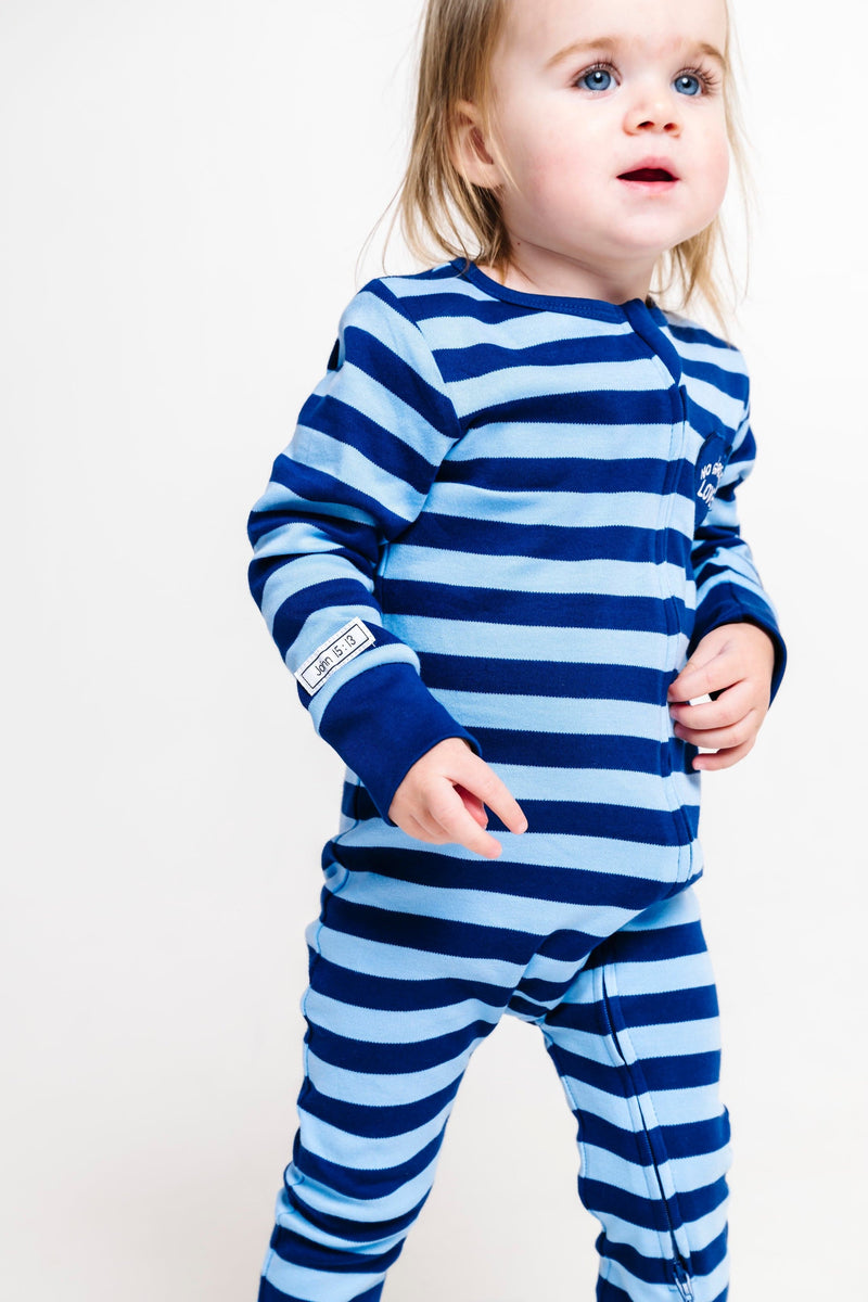 Holy Pals Onesie No Greater Love Blue Footless Onesie Cotton