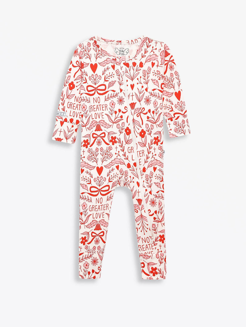 Holy Pals Onesie No Greater Love Pink Footless Onesie Bamboo