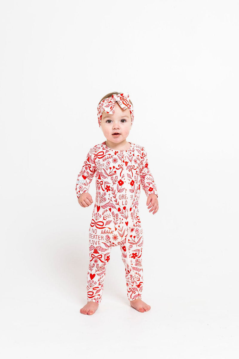 Holy Pals Onesie No Greater Love Pink Footless Onesie Bamboo