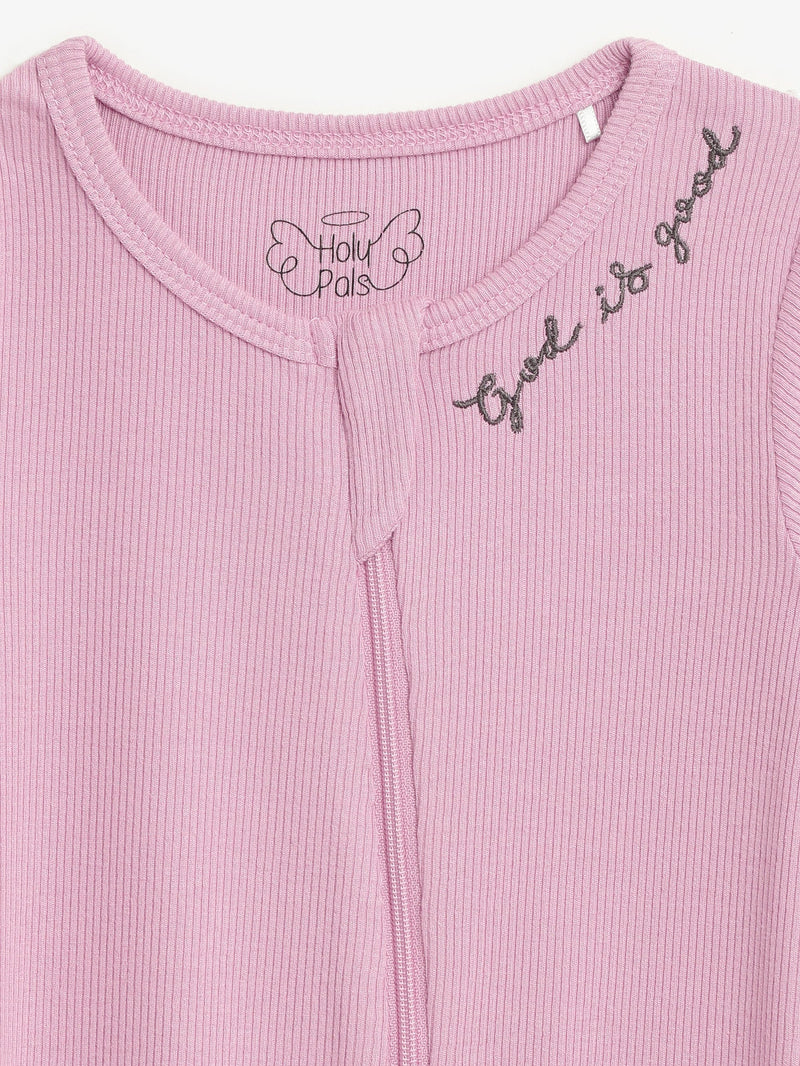 Holy Pals Onesie Solid Mauve PJ Footed Onesie Ribbed Cotton-Bamboo Blend