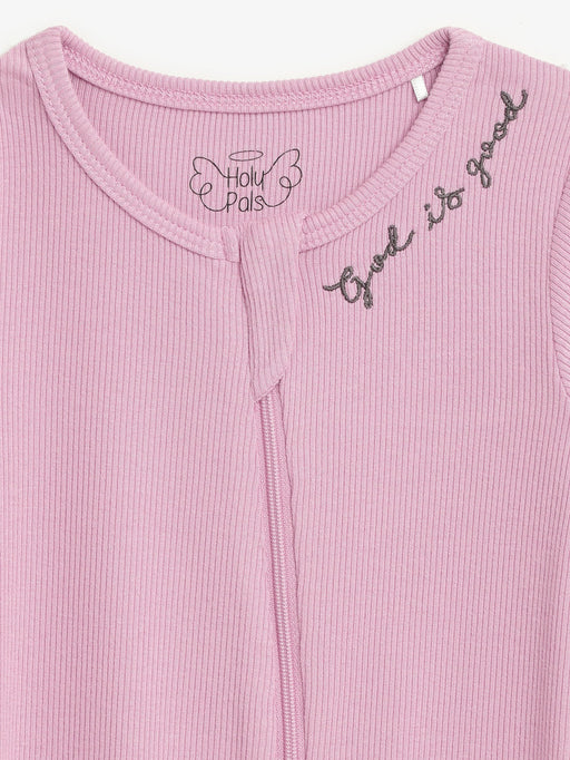 Holy Pals Onesie Solid Mauve PJ Footed Onesie Ribbed Cotton-Bamboo Blend