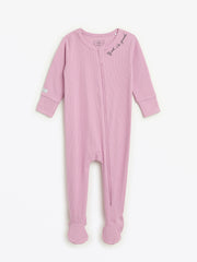 Holy Pals Onesie Solid Mauve PJ Footed Onesie Ribbed Cotton-Bamboo Blend