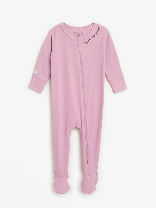 Holy Pals Onesie Solid Mauve PJ Footed Onesie Ribbed Cotton-Bamboo Blend