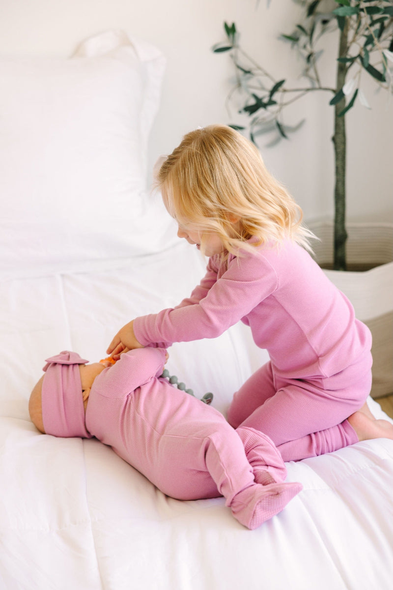 Holy Pals Onesie Solid Mauve PJ Footed Onesie Ribbed Cotton-Bamboo Blend