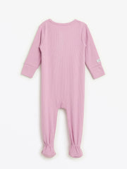 Holy Pals Onesie Solid Mauve PJ Footed Onesie Ribbed Cotton-Bamboo Blend