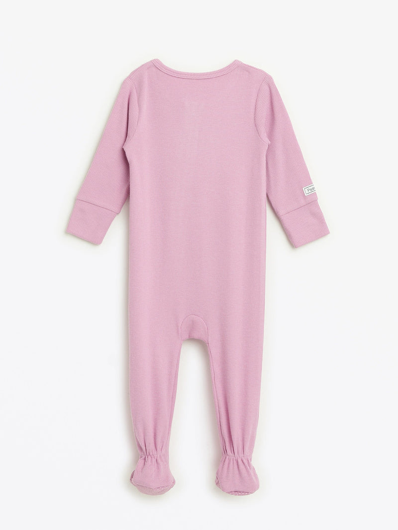 Holy Pals Onesie Solid Mauve PJ Footed Onesie Ribbed Cotton-Bamboo Blend