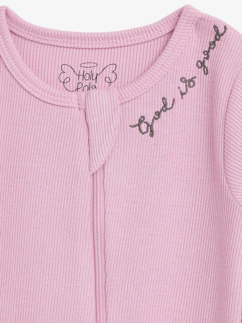 Holy Pals Onesie Solid Mauve PJ Footless Onesie Ribbed Cotton-Bamboo Blend