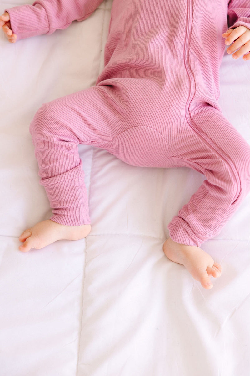 Holy Pals Onesie Solid Mauve PJ Footless Onesie Ribbed Cotton-Bamboo Blend