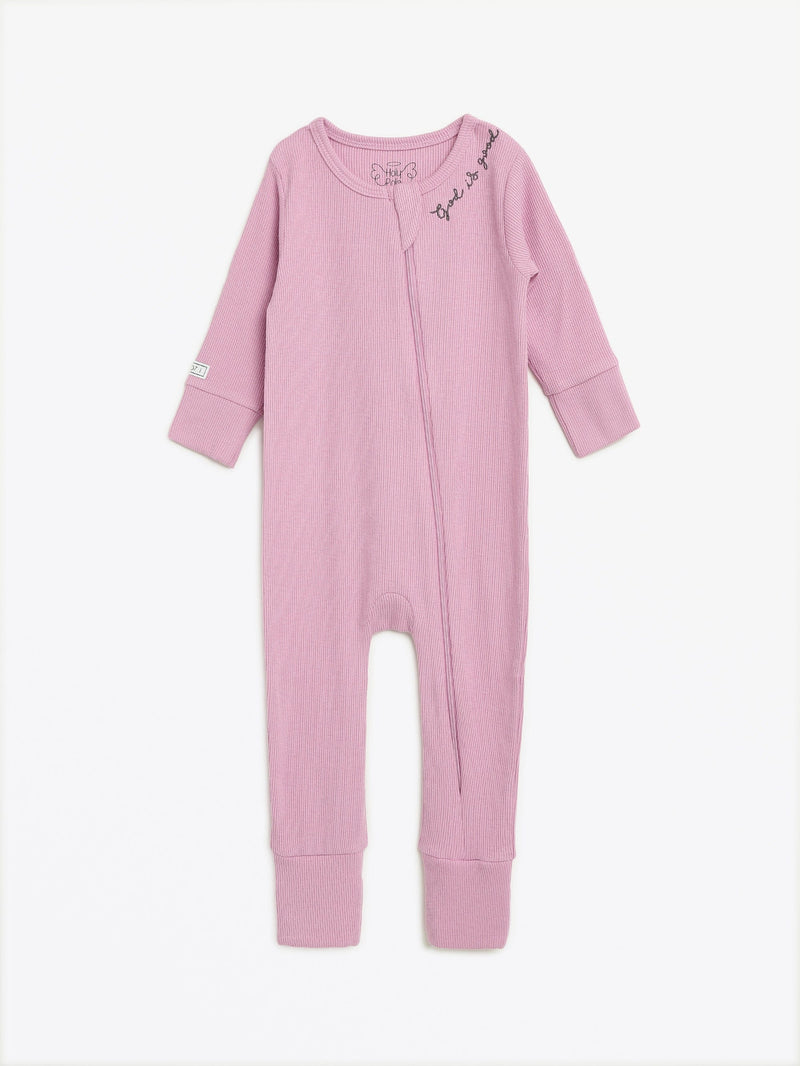 Holy Pals Onesie Solid Mauve PJ Footless Onesie Ribbed Cotton-Bamboo Blend