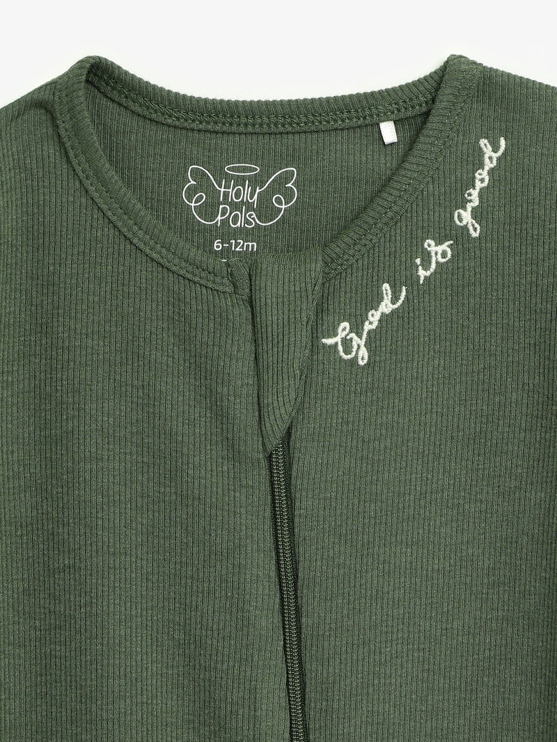 Holy Pals Onesie Solid Olive PJ Footed Onesie Ribbed Cotton-Bamboo Blend