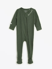 Holy Pals Onesie Solid Olive PJ Footed Onesie Ribbed Cotton-Bamboo Blend