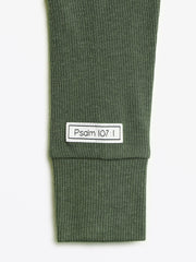 Holy Pals Onesie Solid Olive PJ Footed Onesie Ribbed Cotton-Bamboo Blend