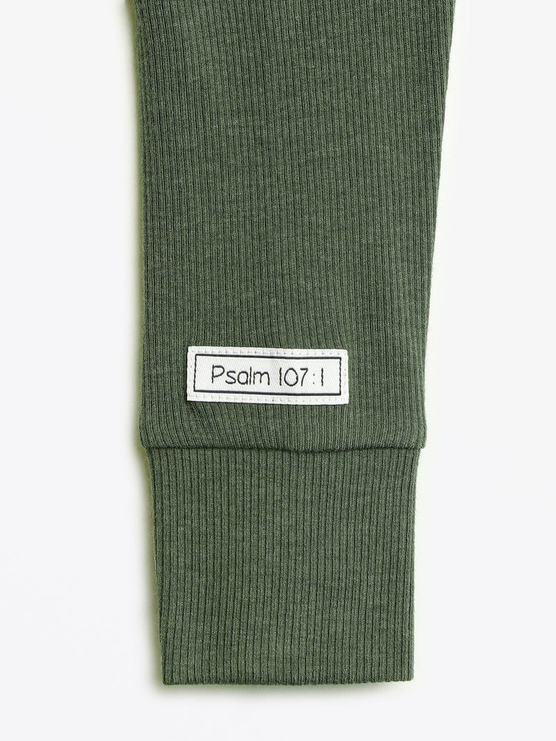 Holy Pals Onesie Solid Olive PJ Footed Onesie Ribbed Cotton-Bamboo Blend