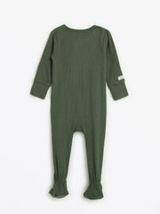 Holy Pals Onesie Solid Olive PJ Footed Onesie Ribbed Cotton-Bamboo Blend