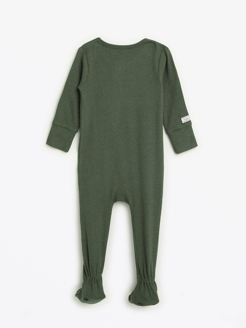 Holy Pals Onesie Solid Olive PJ Footed Onesie Ribbed Cotton-Bamboo Blend