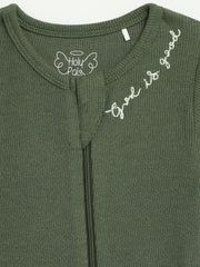Holy Pals Onesie Solid Olive PJ Footless Onesie Ribbed Cotton-Bamboo Blend