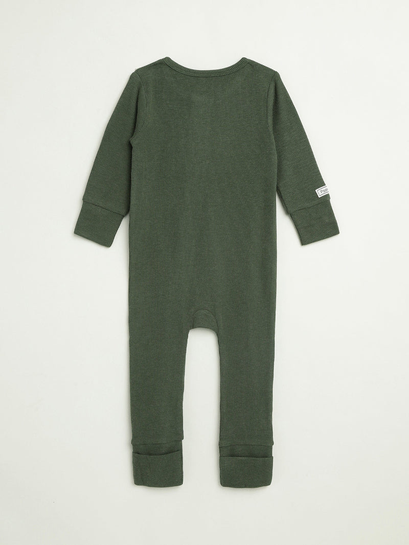 Holy Pals Onesie Solid Olive PJ Footless Onesie Ribbed Cotton-Bamboo Blend