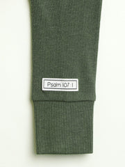 Holy Pals Onesie Solid Olive PJ Footless Onesie Ribbed Cotton-Bamboo Blend
