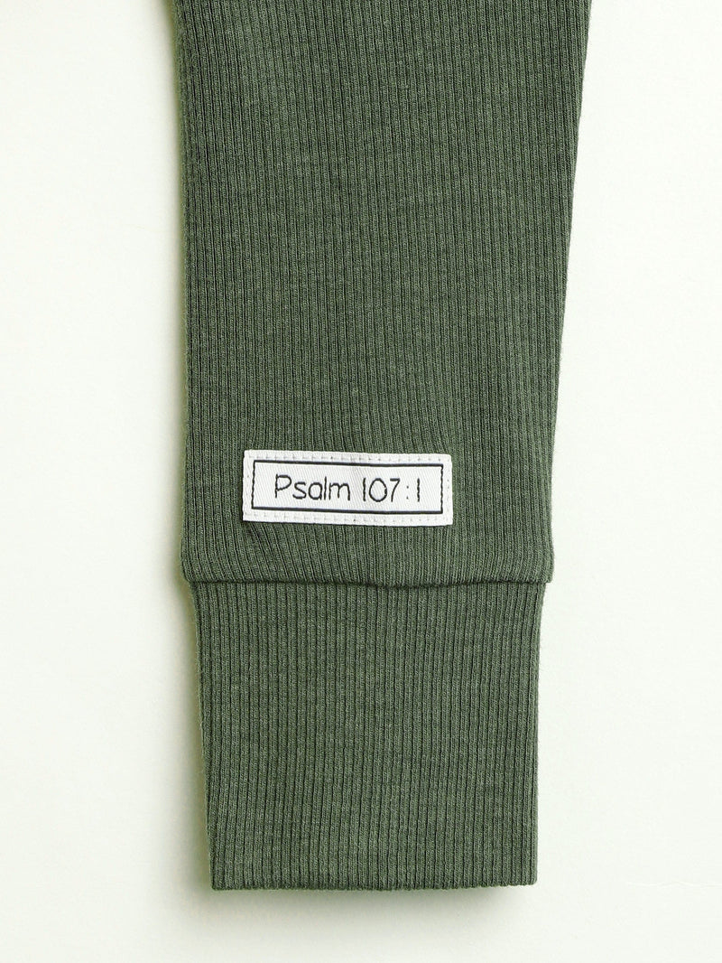 Holy Pals Onesie Solid Olive PJ Footless Onesie Ribbed Cotton-Bamboo Blend