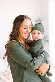Holy Pals Onesie Solid Olive PJ Footless Onesie Ribbed Cotton-Bamboo Blend