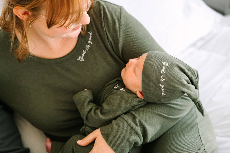 Holy Pals Onesie Solid Olive PJ Footless Onesie Ribbed Cotton-Bamboo Blend
