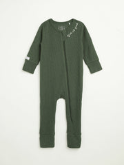 Holy Pals Onesie Solid Olive PJ Footless Onesie Ribbed Cotton-Bamboo Blend