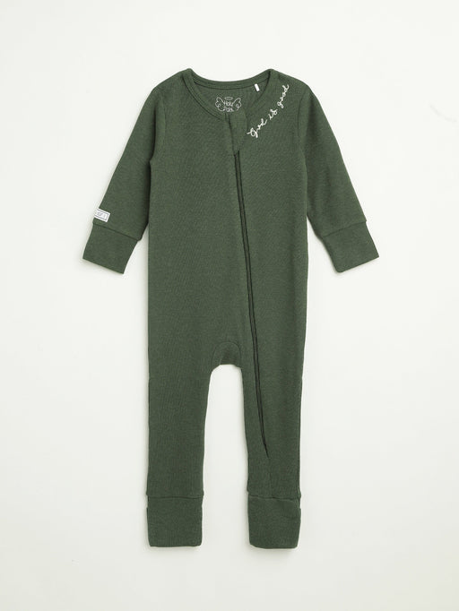 Holy Pals Onesie Solid Olive PJ Footless Onesie Ribbed Cotton-Bamboo Blend