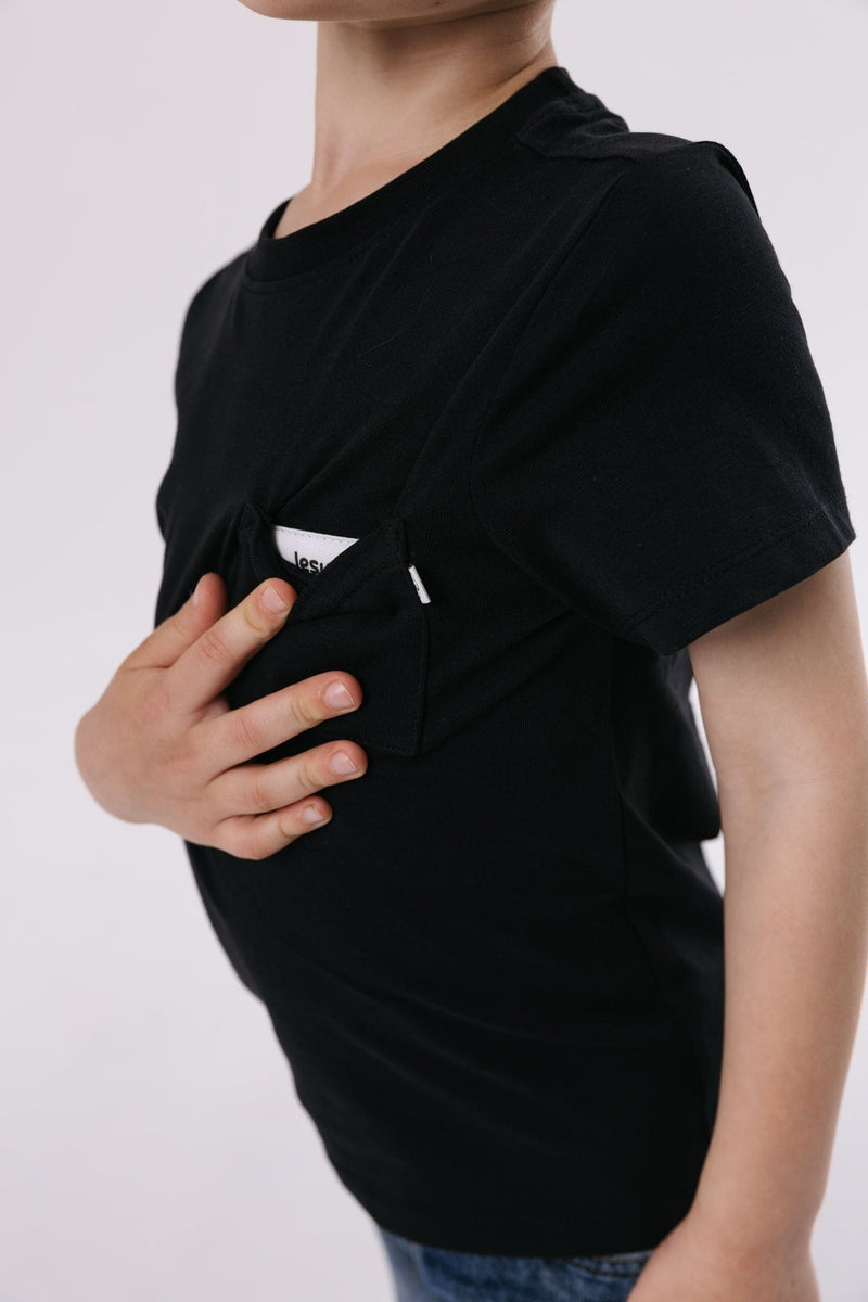 Holy Pals T-Shirt Black Prayer Pocket Short Sleeve T-Shirt Cotton