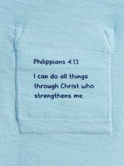 Holy Pals T-Shirt Blue Prayer Pocket Short Sleeve T-Shirt Cotton