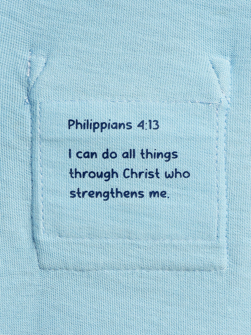 Holy Pals T-Shirt Blue Prayer Pocket Short Sleeve T-Shirt Cotton