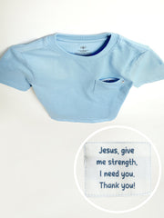 Holy Pals T-Shirt Blue Prayer Pocket Short Sleeve T-Shirt Cotton