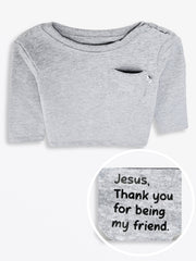 Holy Pals T-Shirt Heather Gray Prayer Pocket Long Sleeve T-Shirt Cotton