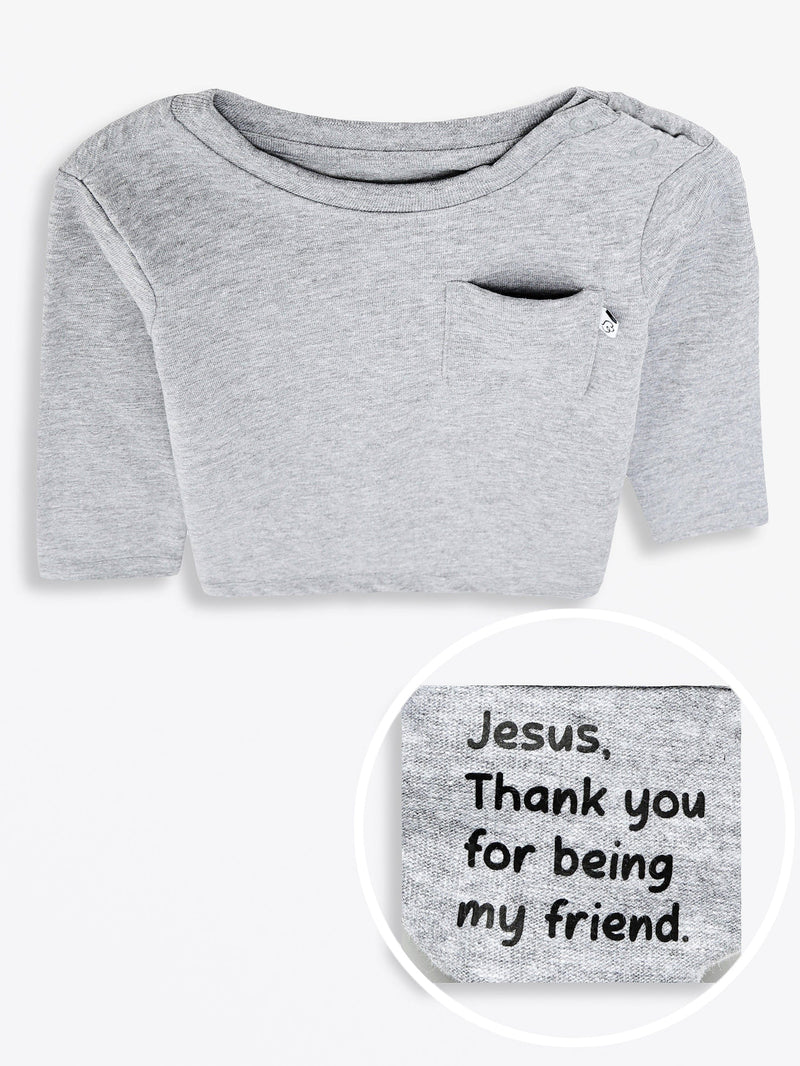 Holy Pals T-Shirt Heather Gray Prayer Pocket Long Sleeve T-Shirt Cotton