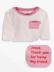 Holy Pals T-Shirt Pink Prayer Pocket Long Sleeve T-Shirt Cotton