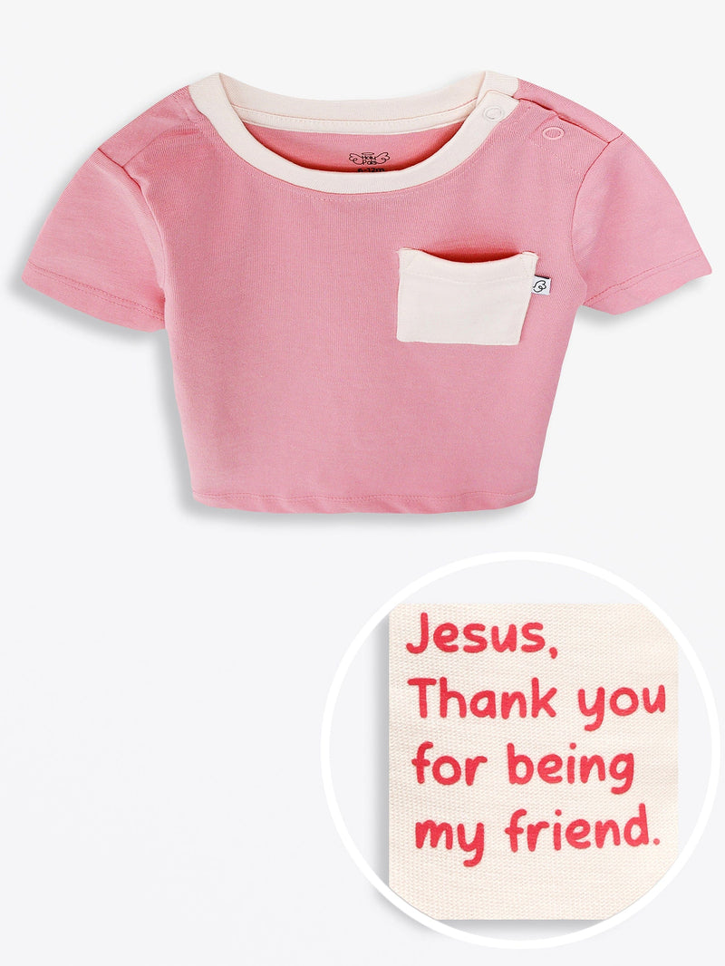 Holy Pals T-Shirt Pink Prayer Pocket Short Sleeve T-Shirt Cotton