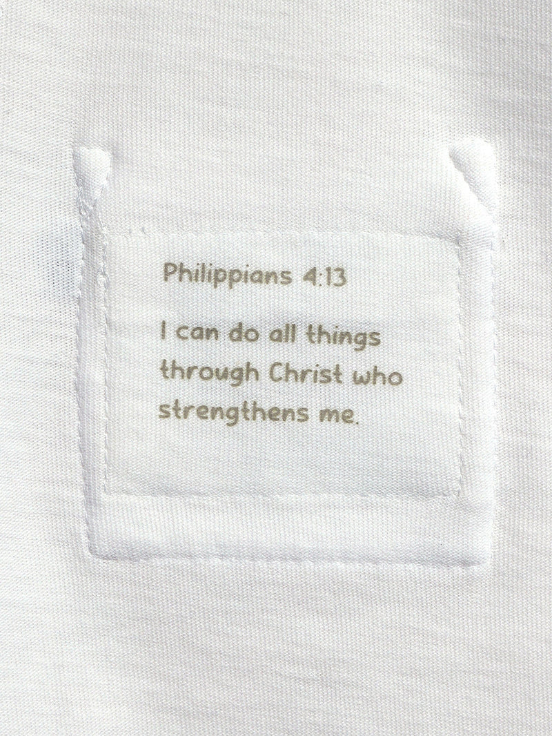 Holy Pals T-Shirt White Prayer Pocket Short Sleeve T-Shirt Cotton