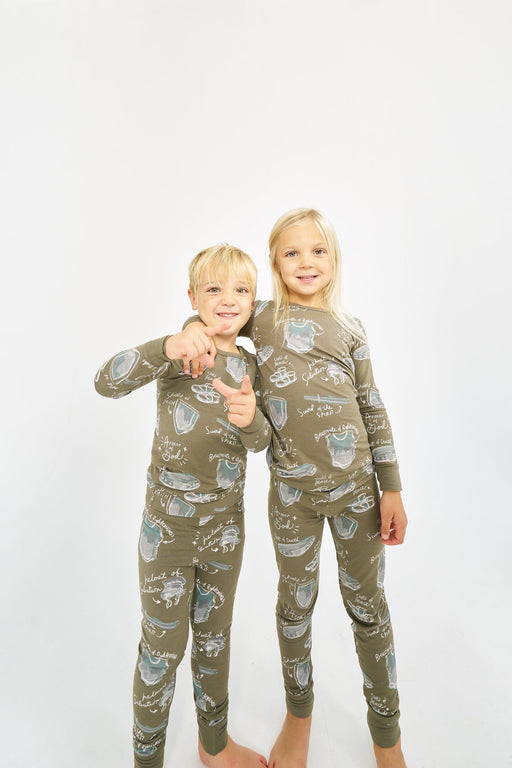 Holy Pals Two Piece Armor of God Green PJ Long Sleeve & Pants Set Bamboo