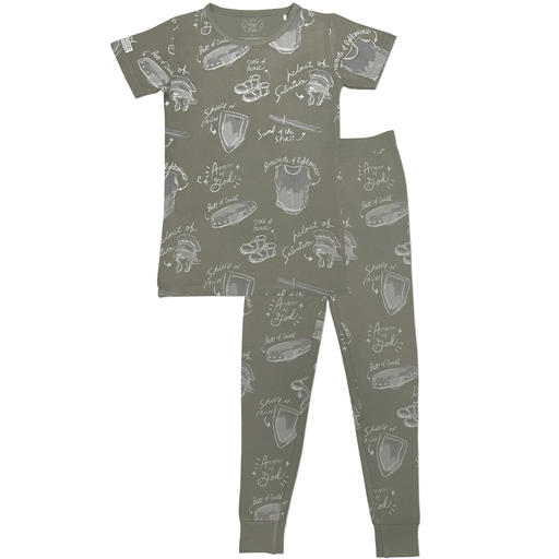Holy Pals Two Piece Armor of God Green PJ Short Sleeve & Pants Set Bamboo