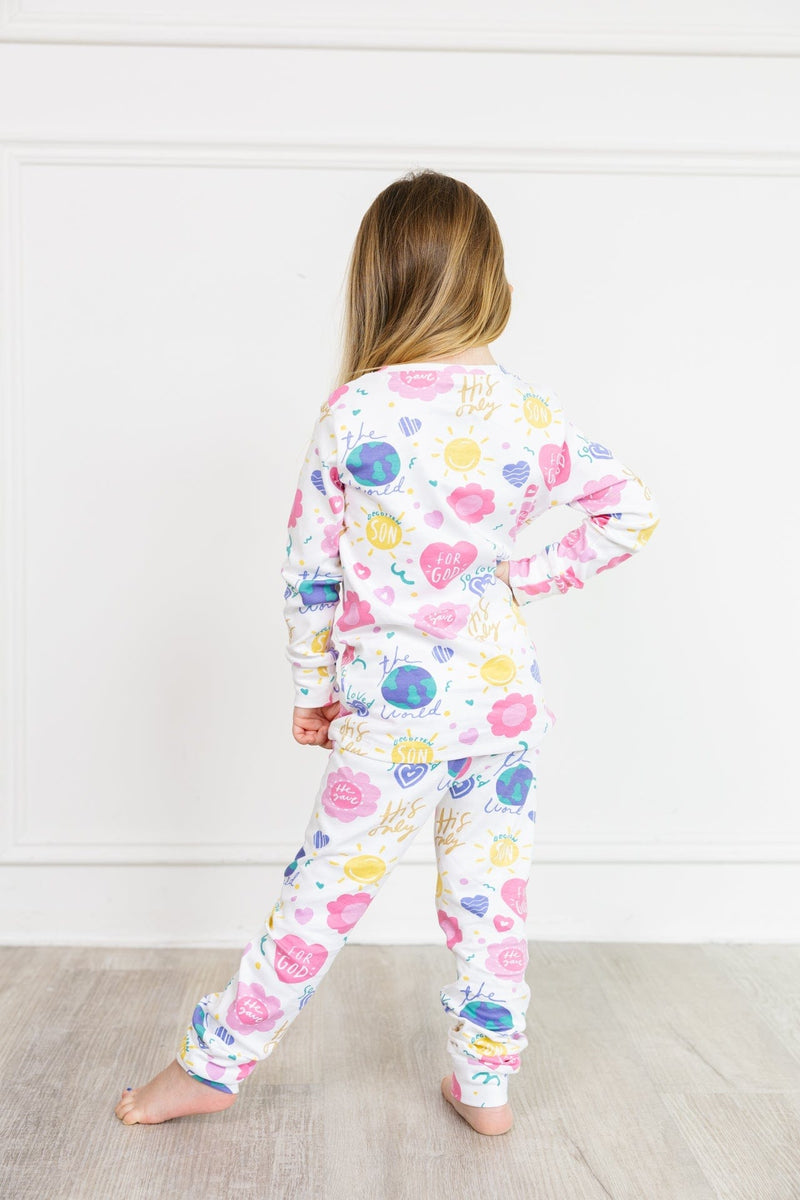 Holy Pals Two Piece For God So Loved The World PJ Long Sleeve Set Cotton