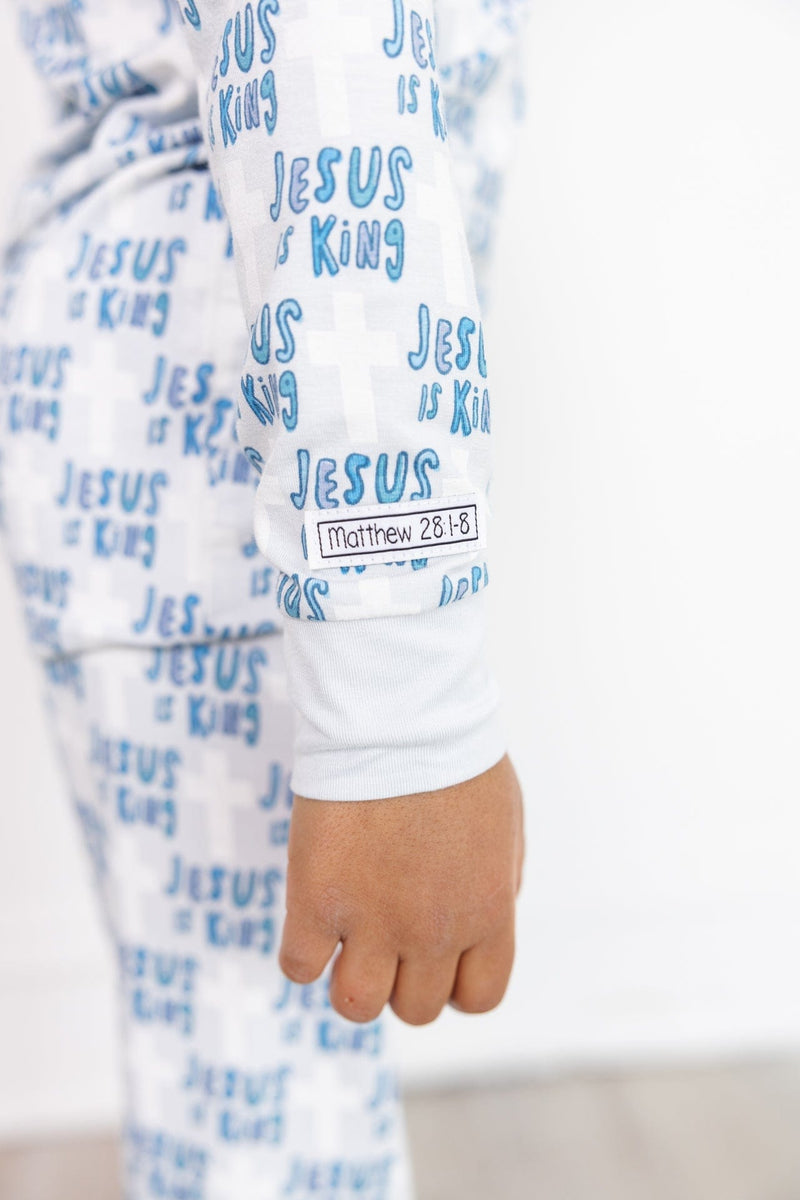 Holy Pals Two Piece Jesus Is King Blue PJ Long Sleeve Set Bamboo