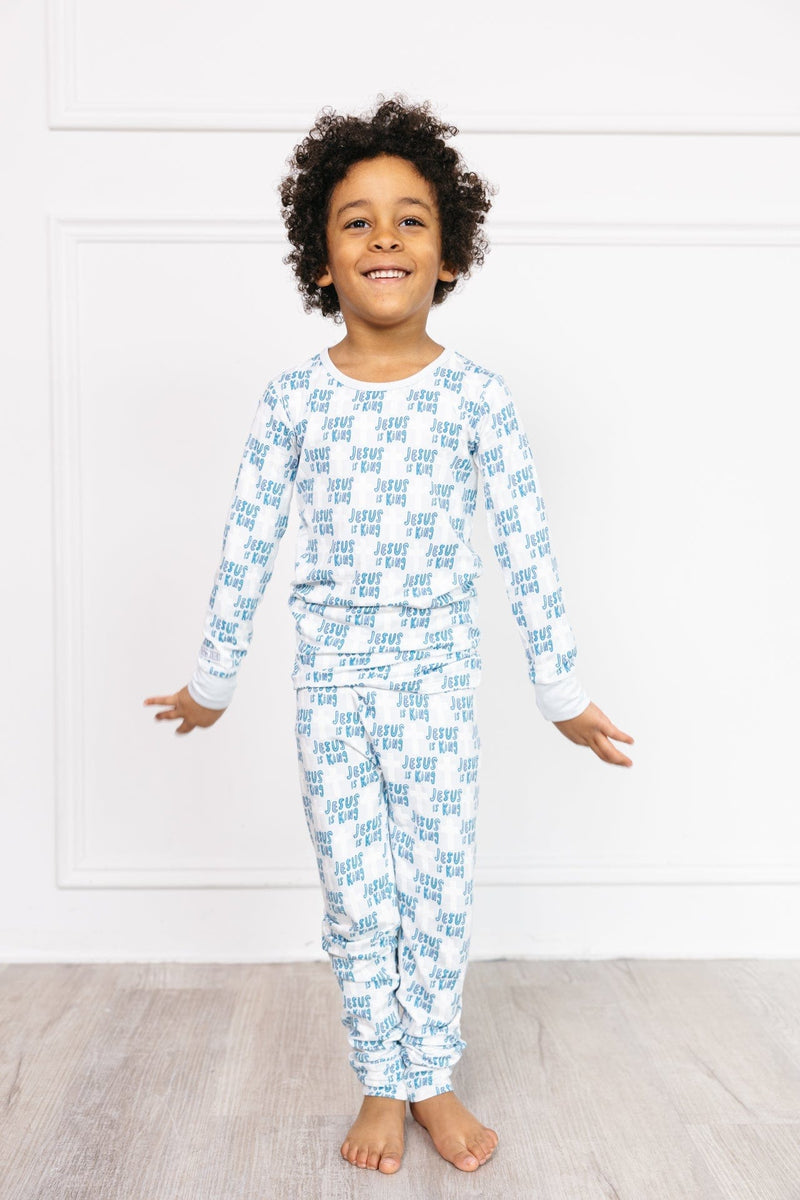 Holy Pals Two Piece Jesus Is King Blue PJ Long Sleeve Set Bamboo